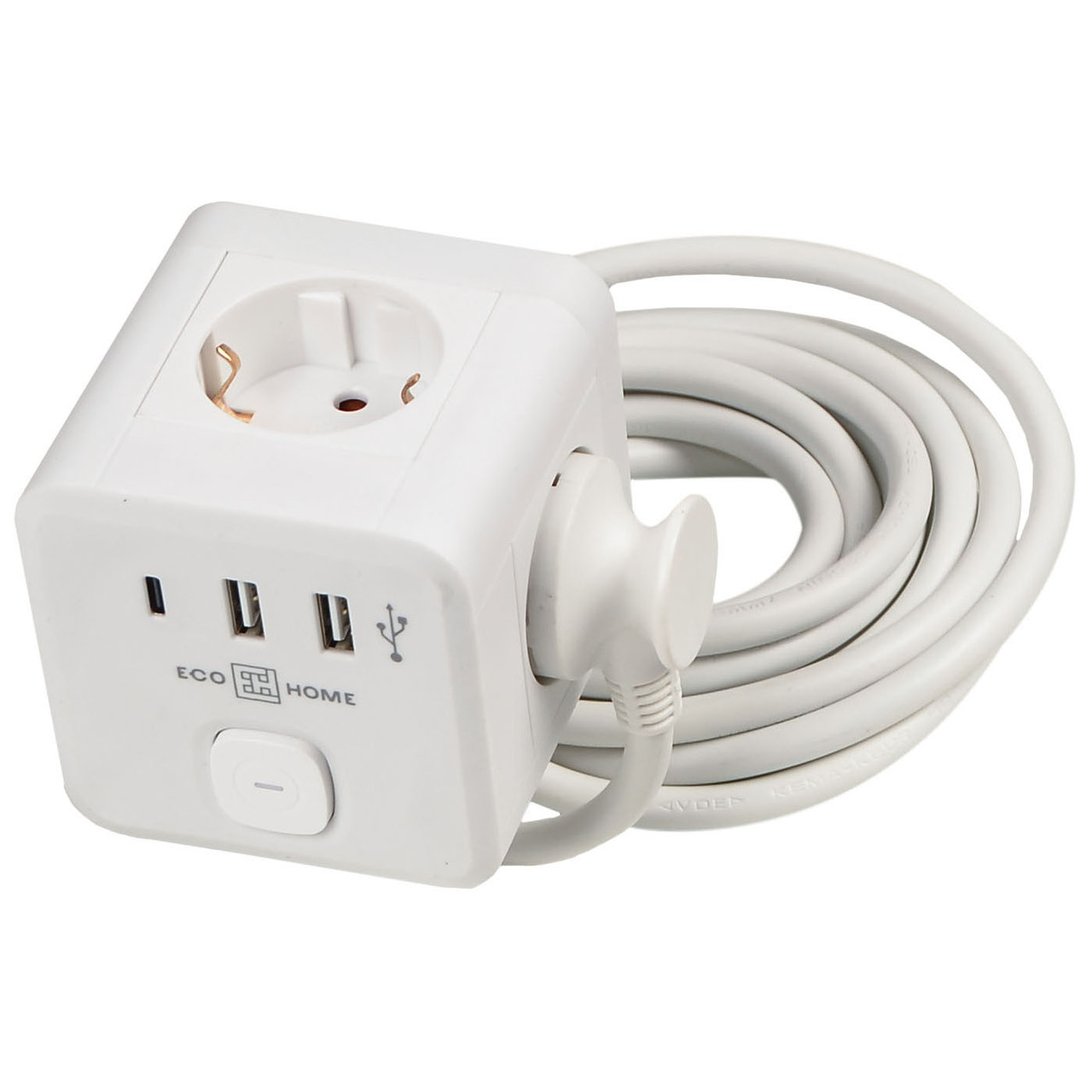 Подовжувач "куб" Ornat на 3 розетки з кабелем 3 метри та USB + Type C білий (ECO019001015)