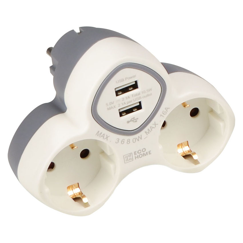 Двійник тип С з заземленням + 2хUSB Ornat білий (ECO019001019)