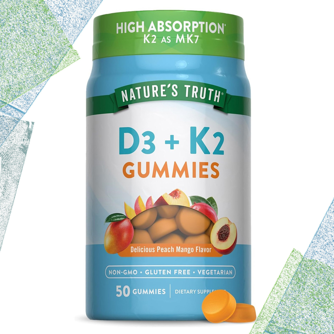 Nature's Truth D3 + K2 Complex Gummies Смак Персик Манго, 50 жувальних цукерок
