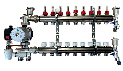 Комплект колектор латунний для теплої підлоги Luxor на 9 вих. з насосом Wilo Star-RS 25/6 130 OEM