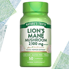 Для мозку Nature's Truth Lion's Mane Mushroom 2100 мг plus Bioperine 50 вегетаріанських капсул
