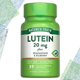 Вітаміни для очей Nature's Truth Lutein 20 мг with Zeaxanthin & Bilberry 39 гелевих капсул