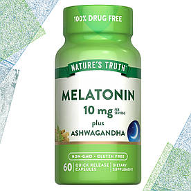 Мелатонін Nature's Truth Sleep Melatonin 10 мг на порцію з Ашвагандою 60 капсул