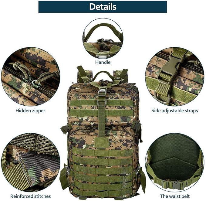 Тактичний армійський рюкзак 1000D об'ємом 50.01 л, MOLLE-сітка, амортизаційні плечові ремені Камуфляж