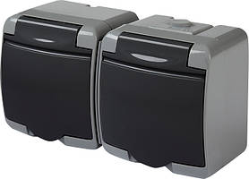 Розетка 2-а IP54 ETI RHE-2s-SRG сіро-графітова із заземленням кришкою зовнішня 16А 250В HERMETICS 4668107 (волозахищена)