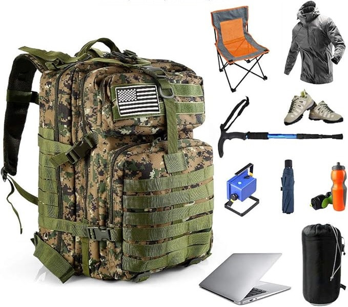Тактичний армійський рюкзак 1000D об'ємом 50.01 л, MOLLE-сітка, амортизаційні плечові ремені Камуфляж