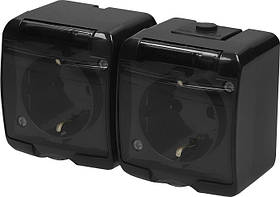 Розетка 2-а IP54 ETI RHE-2sd-BL із заземленням, кришкою прозорою, чорна зовнішня 16А 250В HERMETICS 4668091 (волозахищена)