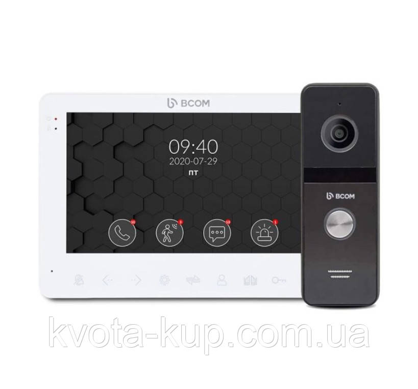 Комплект відеодомофона BCOM BD-780FHD White Kit: відеодомофон 7" і відеопанель, фото 1