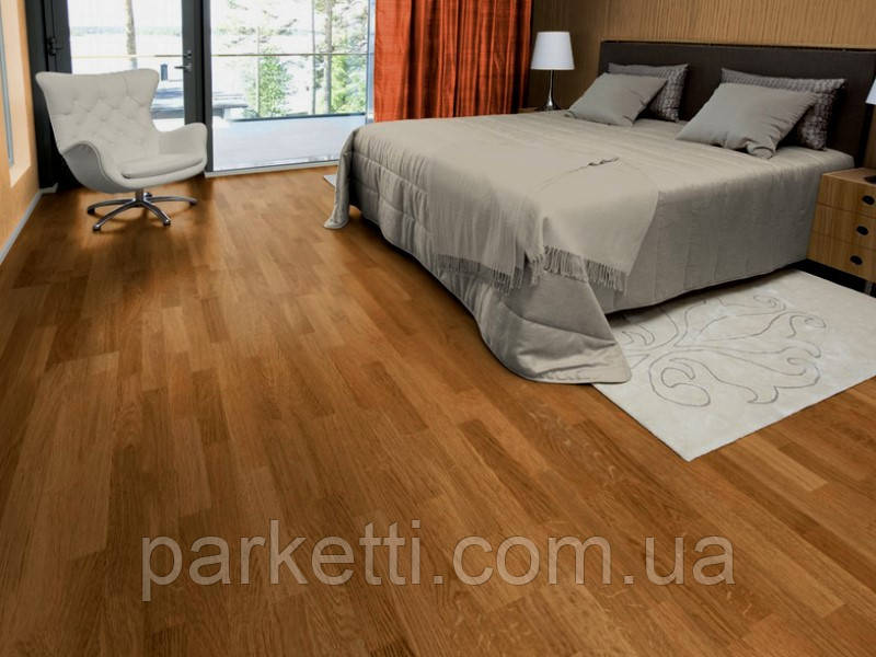 Паркетна дошка Focus Floor Дуб Levante 3-смуговий, золотистий лак, фото 1