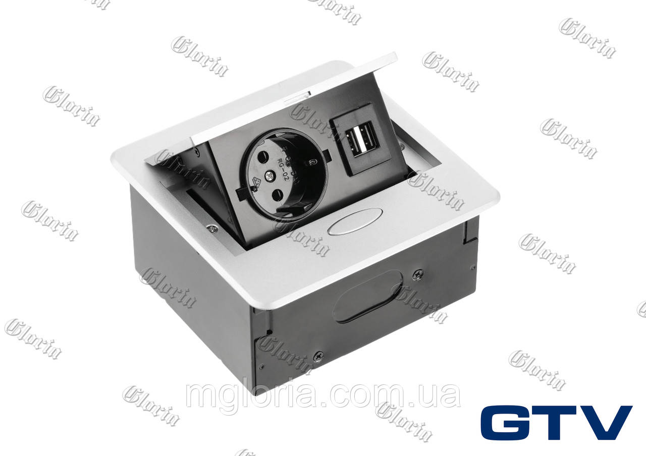 Розетка вбудована  Avaro алюміній SHUCO + 2 USB