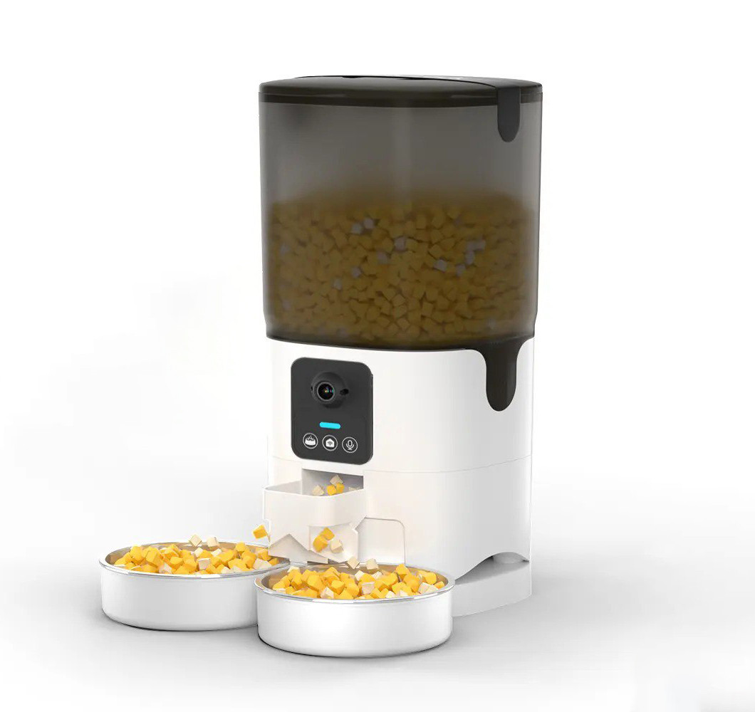 Автоматична годівниця для собак Papifeed 7 л Wi-Fi та відеокамера, з двома мисками, білий