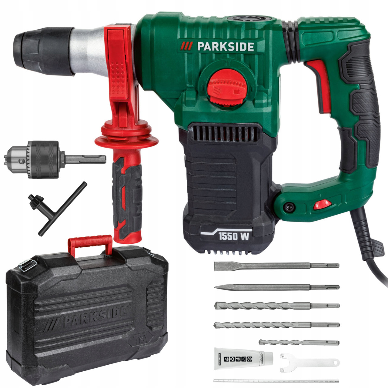 Перфоратор Parkside PBH 1500 E5 — 1500 Вт, 5 Дж, SDS Plus, 3 режими, кейс