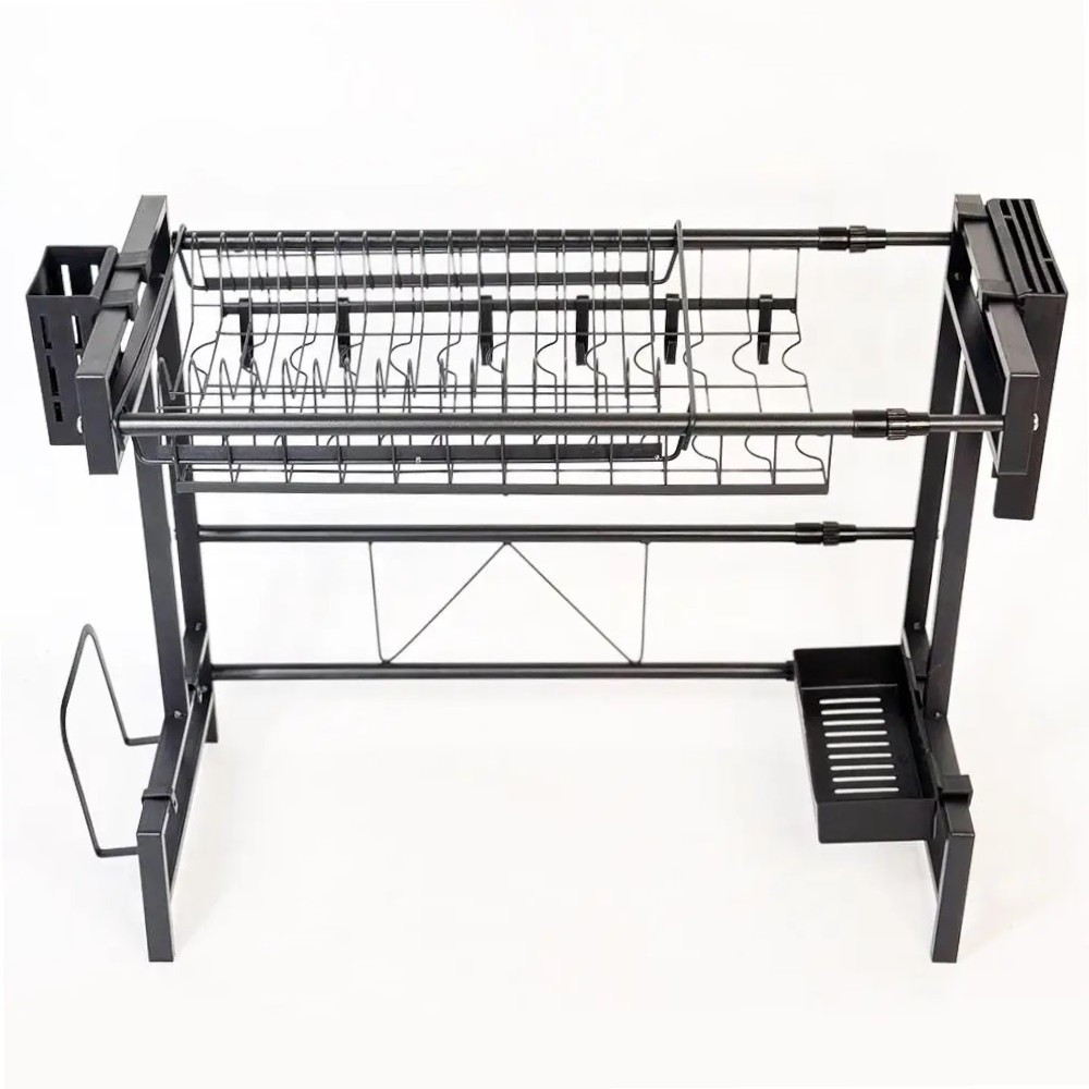 Стелаж кухонний сушарка для посуду з бічними відсіками метал + пластик kitchenware RM-23-1 Чорний, фото 1