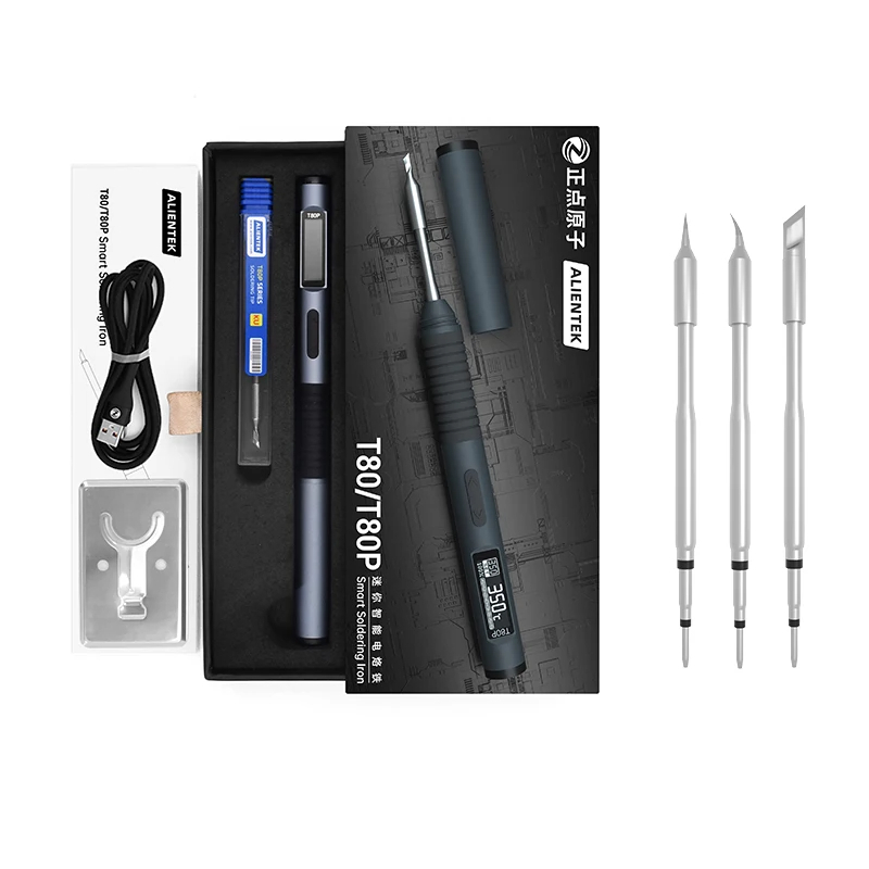 Портативний паяльник ALIENTEK T80P 100W OLED | 3 жала | Type-C | Регульована потужність | Швидкий нагрів, фото 1