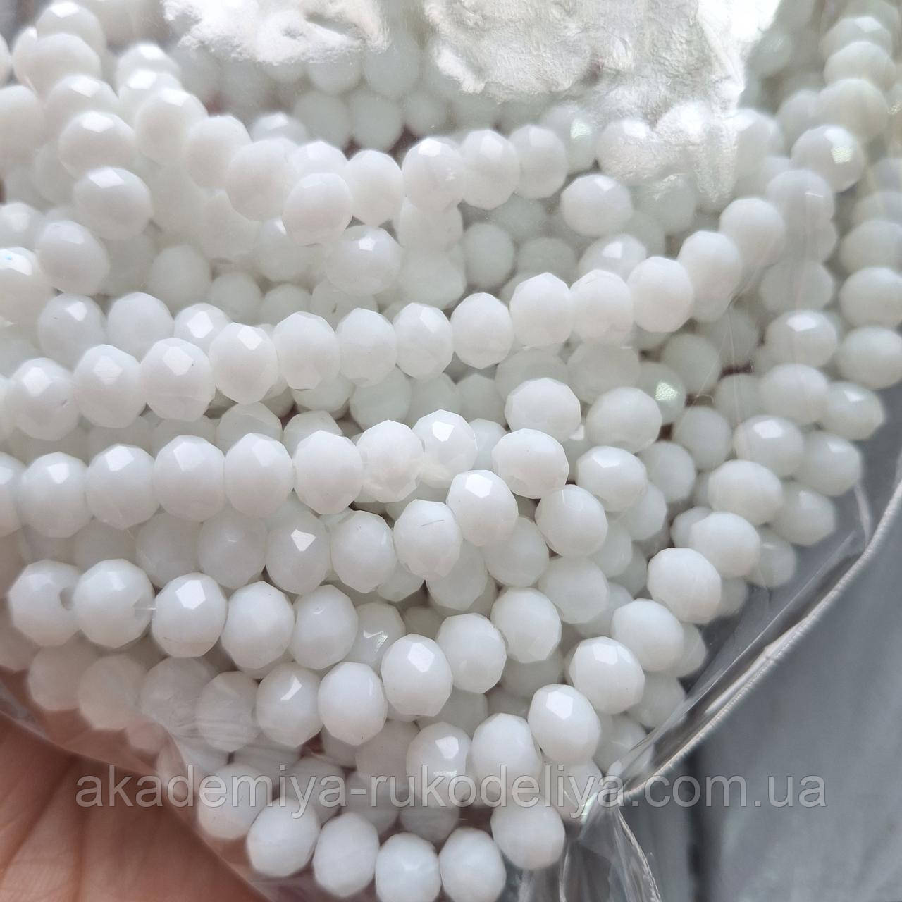 "Рондель" намистини 6 на 4 мм, білі, 85 шт., фото 1