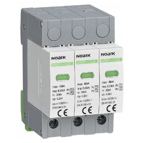 DC Обмежувач імпульсної перенапруги Ex9UEP1+2 6.25R 2P з дод.контактом клас 1+2 In=6.25k 1000V DC 111760 Noark, фото 1