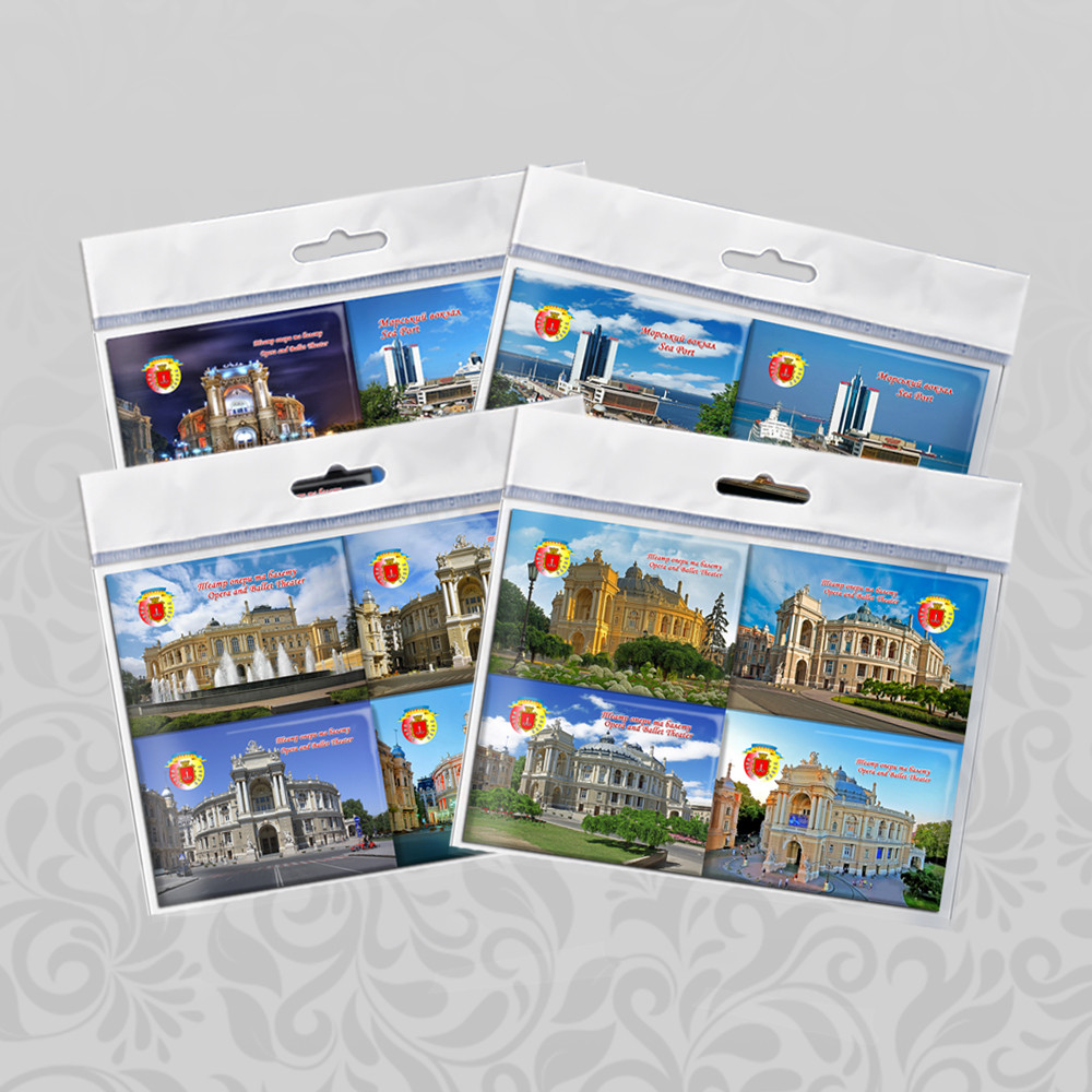 Набір магнітів А8 на картоні 4 штуки Одеса в асортименті, фото 1