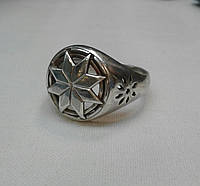 Кольцо серебряное с чернением Звезда Алатырь.