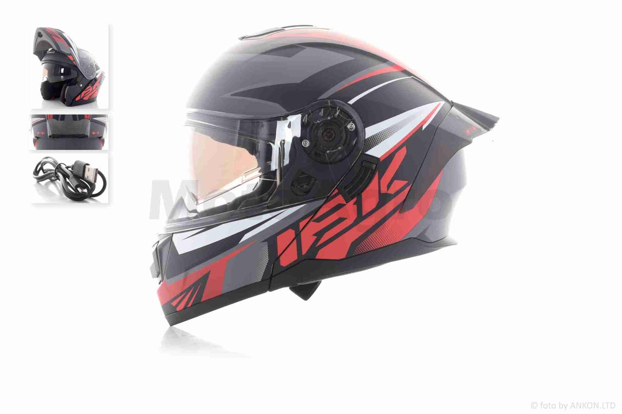 Шолом трансформер "IBK" ( 965A габарит 3 режими чорно-червоний матовий L окуляри), фото 1