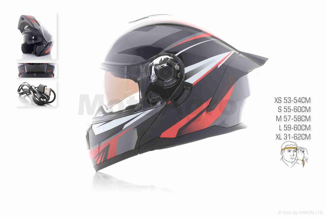 Шолом трансформер "IBK" ( 965A габарит 3 режими чорно-червоний XL окуляри), фото 1