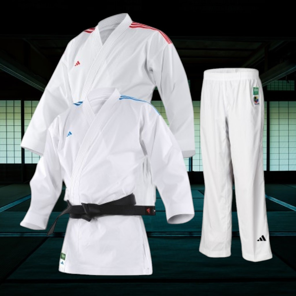 Професійне кімоно для карате біле Adidas Fighter Slim Fit 2 куртки та 1 штани комплект 170 г/м² куміте