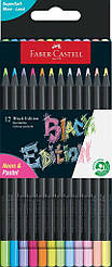Олівці кольорові Faber-Castell Black Edition Neon + Pastel 12 кол. (неон + пастель) тригранні чорне дерево, 116410