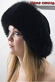Хутряна шапка жіноча з песця Vika в кольорах чорний рV 002