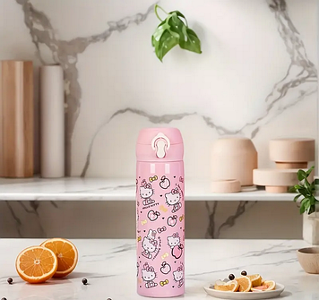 Дитячий термос Hello Kitty Пухнастий кіт 500мл металевий NN-099 Pink