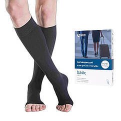 Гольфи компресійні, 1 клас, 18-21 мм рт.ст., відкритий носок, чорні, Алком 00101-1