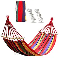 Гамак підвісний з дерев'яною планкою 200х80 см, з чохлом / Тканинний гамак для відпочинку / Туристичний гамак