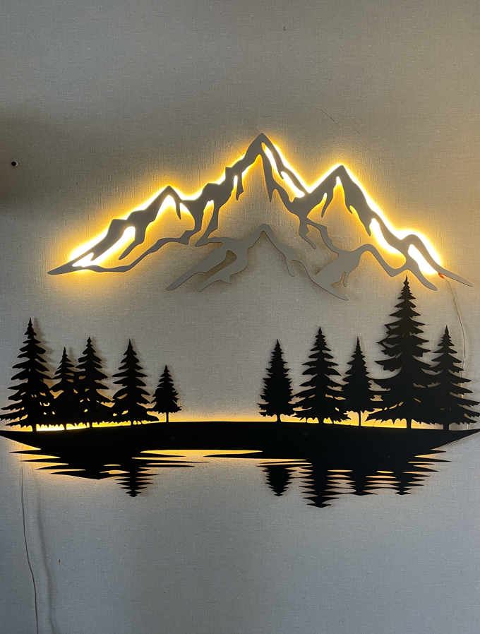 Декоративне панно з LED-підсвіткою "Гори, ліс і озеро" Стильне настінне панно Панно з підсвіткою