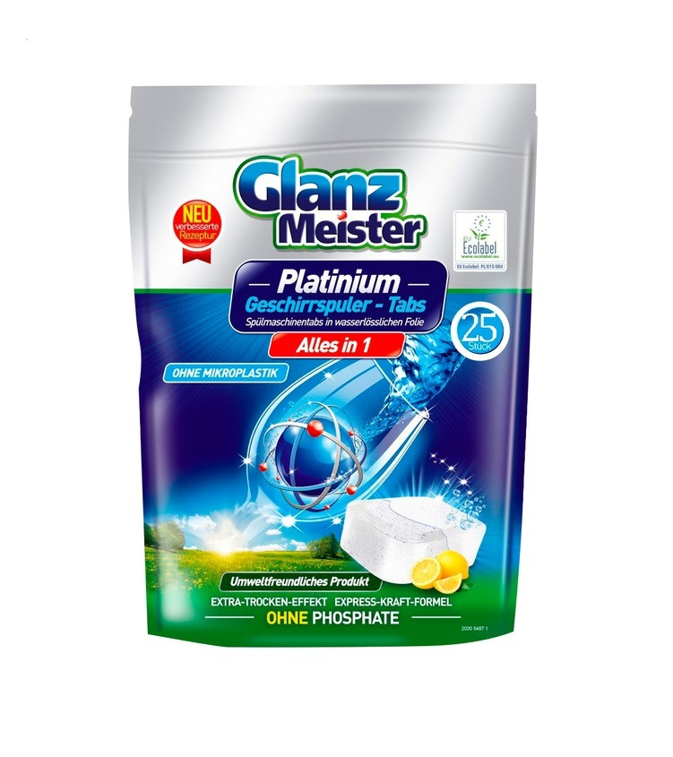 Таблетки для посудомийної машини Glanz Meister Platinum 16 г х 25 шт, фото 1