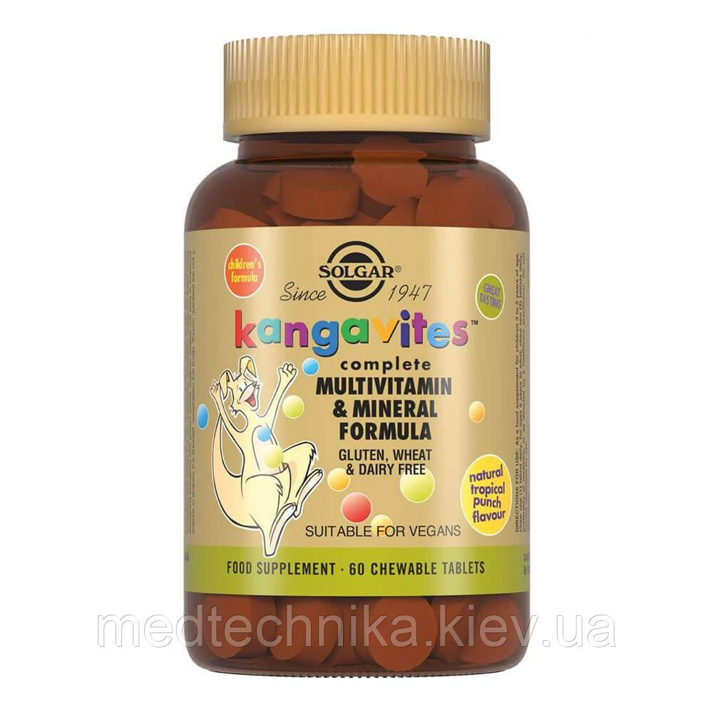 Комплекс мультивітамінів і мінералів для дітей Kangavites, 60 таблеток, зі смаком тропічних фруктів, Solgar, фото 1
