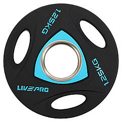 Диск млинець для штанги вага 1,25 кг з PU-покриттям і потрійним хватом LivePro 8020-1,25 діаметр 51 мм Black