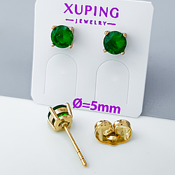 Сережки цвяшки "Зелений Циркон" 5мм, медзолото Xuping позолота 18К