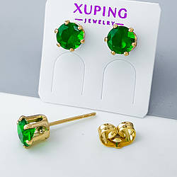 Сережки цвяшки "Зелений Циркон" 6мм, медзолото Xuping позолота 18К