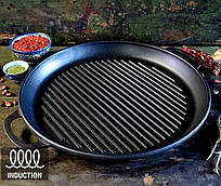 Чавунна сковорода жаровня гриль діаметр 34 сантиметрів сковорідка жарівня з ребрами двома литими ручками для гриля м'яса й барбекю