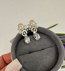 Серьги-подвески из серебра с золотыми вставками и цирконами Анисия