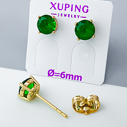 Сережки цвяшки "Зелений Циркон" 6мм, медзолото Xuping позолота 18К