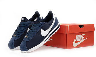 Жіночі чоловічі кросівки Nike Cortez Red Blue Navi кеди Найк Кортез сині замша нейлон