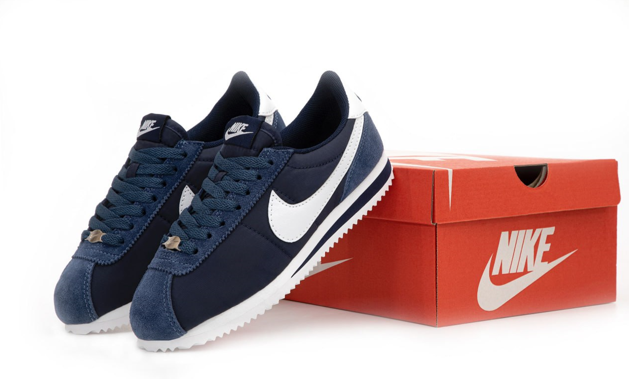 Жіночі чоловічі кросівки Nike Cortez Red Blue Navi кеди Найк Кортез сині замша нейлон