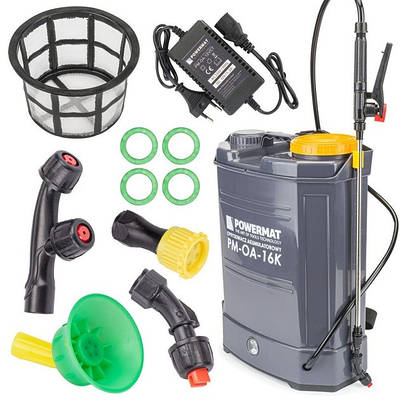 Обприскувач акумуляторний з насадками Powermat (16 літрів / 8 А/г / час роботи до 8 год)телескопічна трубка