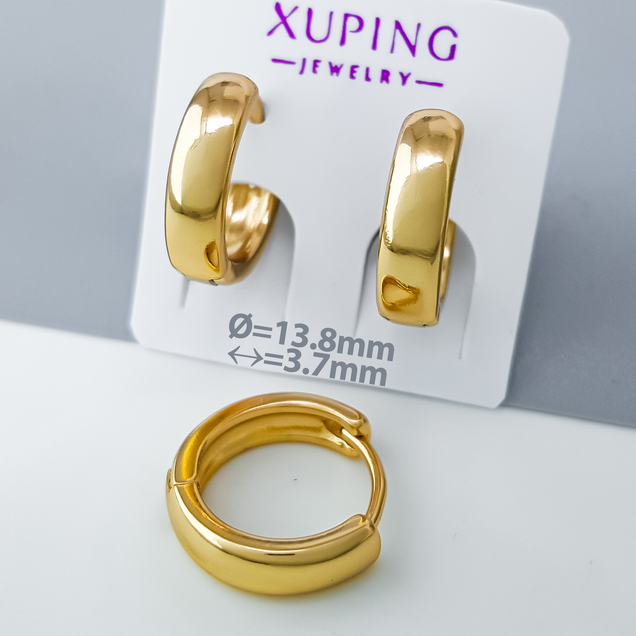 Сережки "Дзеркальна Доріжка" без каміння, медсплав Xuping позолота MNML 18K, фото 1