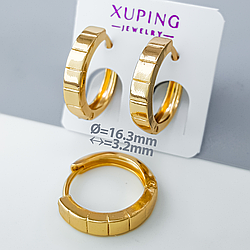 Сережки "Ребриста Доріжка" без каміння, медсплав Xuping позолота MNML 18K