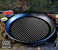 Чавунна сковорода жаровня гриль діаметр 40 сантиметрів сковорідка жарівня з ребрами двома литими ручками для гриля м'яса й барбекю