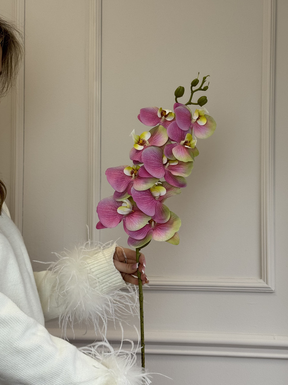 OS1-001 Гілки штучні Орхідея рожева, 5 шт. Орхідея штучна 97 см, Орхідея для декору силіконова, фото 1