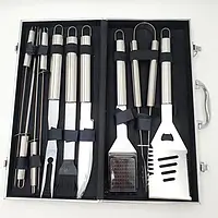 Набір для мангала 43х21х8 см BBQ Tools Set AL 10/ 8995 ніж лопатка шипці шампура алюмінієвий кейс 10 предметів