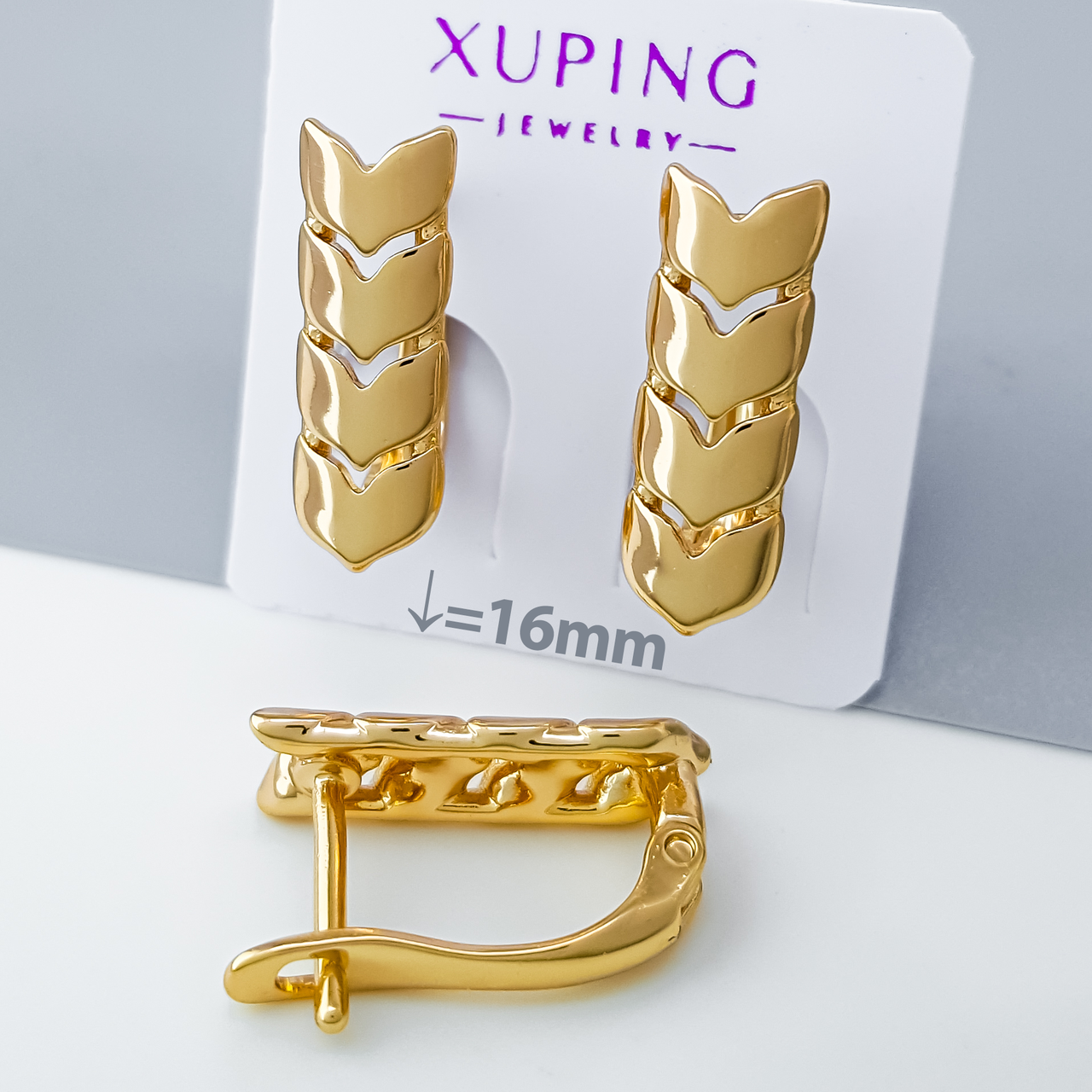 Сережки "Колосок" без каменів, англ.замок, медсплав Xuping позолота MNML 18K
