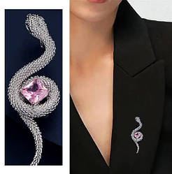 Брошка як срібна змійка з каменем, зі сплаву, шпильки у формі маленьких тварин