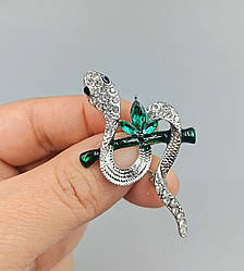 Брошка як срібна змійка на гілці, зі сплаву, шпильки у формі маленьких тварин